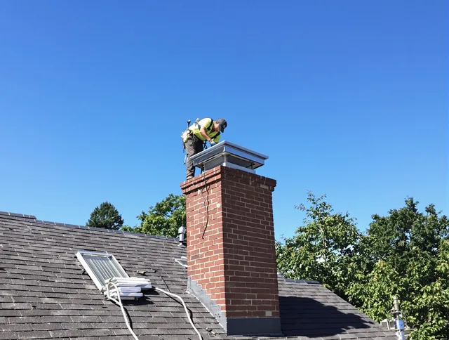 Willoughby Chimney Sweep technician measuring a chimney cap in Willoughby, OH