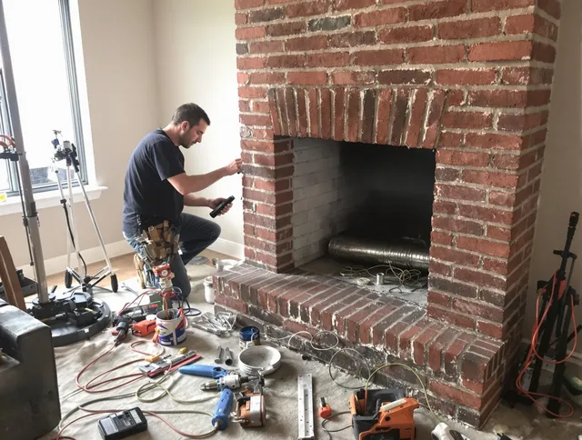 Willoughby Chimney Sweep specialist finalizing chimney liner service in Willoughby, OH