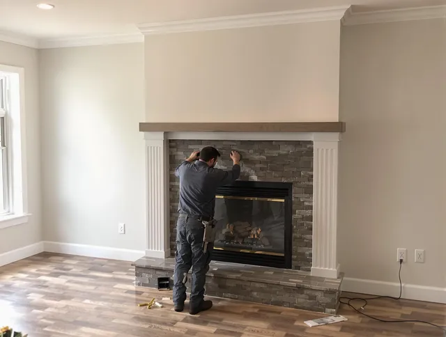 Willoughby Chimney Sweep finishing a custom fireplace install in Willoughby, OH